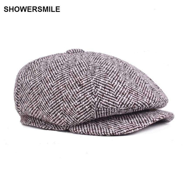 Planet Gates Sort / En størrelse SHOWERSMILE Mærke Herringbone Newsboy Kasket Til Mænd Varme Britiske Vintage Gatsby Kasketter Køretøj Efterår-vinter Hatte 2018 Gorra Plana