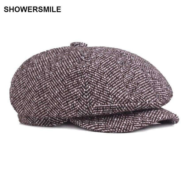 Planet Gates Sort / En størrelse SHOWERSMILE Mærke Herringbone Newsboy Kasket Til Mænd Varme Britiske Vintage Gatsby Kasketter Køretøj Efterår-vinter Hatte 2018 Gorra Plana