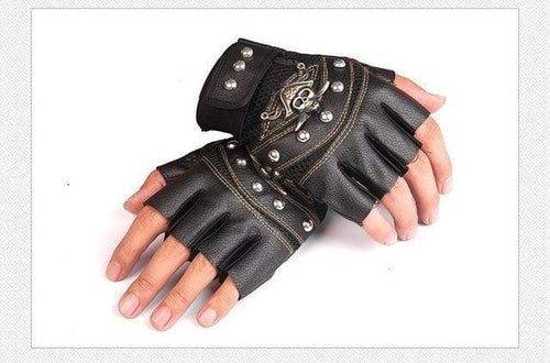 Planet Gates Black / One Size Skulls Rivet PU Leather Fingerless Gloves Men Women Fashion Hip Hop Women's Gym Gloves Half Finger Men's Gloves