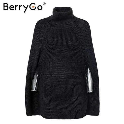 Planet Gates Black / One Size Turtleneck oversize knitted sweater female poncho Camel loose casual pullover women 2018 Autumn warm black winter jumper