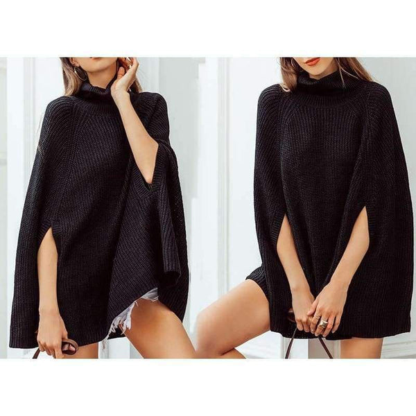 Planet Gates Black / One Size Turtleneck oversize knitted sweater female poncho Camel loose casual pullover women 2018 Autumn warm black winter jumper