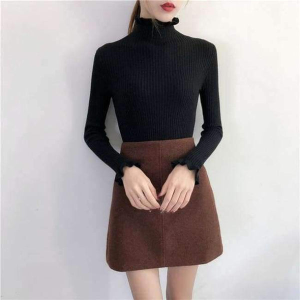 Planet Gates black / One Size Turtleneck Sweaters Women Autumn Winter 2018 Slim Knitting  Sweater Women Jumper Korean Casual Black Sweater And Pullover