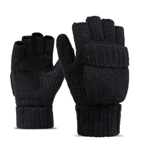 Planet Gates Black / One Size Unisex Plus Thick Male Fingerless Gloves Men Wool Winter Warm Exposed Finger Mittens Knitted Warm Flip Half Finger Glove