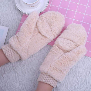 Planet Gates black / One Size Winter Thickened Cute Whole Covered Finger Mittens For Women Plush Gloves Fluffy Rabbit Dual-layer Hang On Neck Type Mittens