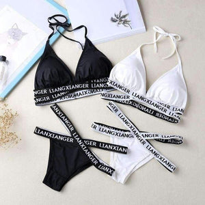 Planet Gates Black / One Size Women Halter Lounge Underwear Comfortable Wireless Beachwear Lingerie Bra Set Black and White Cotton Bras Sets