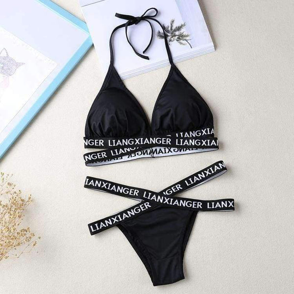 Planet Gates Black / One Size Women Halter Lounge Underwear Comfortable Wireless Beachwear Lingerie Bra Set Black and White Cotton Bras Sets