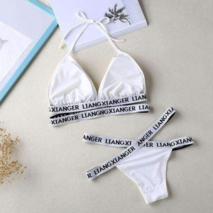 Women Halter Lounge Underwear Comfortable Wireless Beachwear Lingerie Bra Set Black and White Cotton Bras Sets