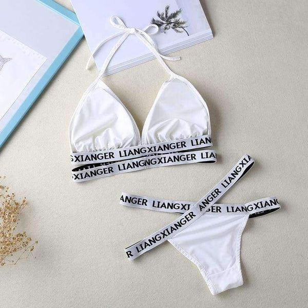 Women Halter Lounge Underwear Comfortable Wireless Beachwear Lingerie Bra Set Black and White Cotton Bras Sets