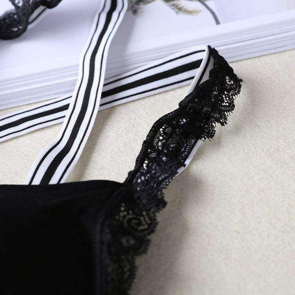 Planet Gates Black / One Size Women Lace Lounge Underwear Comfortable Wireless Loungewear Lingerie Bra Set Padded Cotton Bras Sets