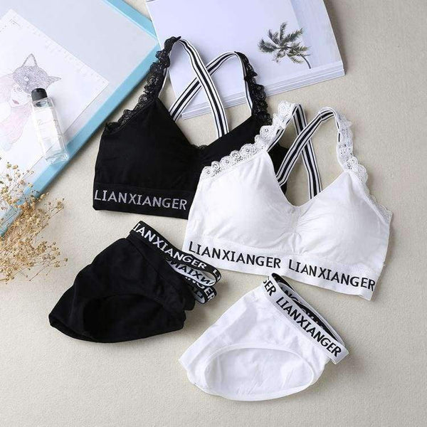 Planet Gates Black / One Size Women Lace Lounge Underwear Comfortable Wireless Loungewear Lingerie Bra Set Padded Cotton Bras Sets