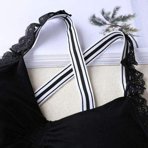 Planet Gates Black / One Size Women Lace Lounge Underwear Comfortable Wireless Loungewear Lingerie Bra Set Padded Cotton Bras Sets