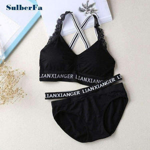 Planet Gates Black / One Size Women Lace Lounge Underwear Comfortable Wireless Loungewear Lingerie Bra Set Padded Cotton Bras Sets