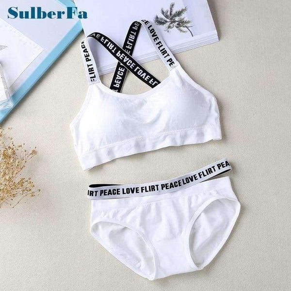 Planet Gates Black / One Size Women Letter Lounge Underwear Comfortable Wireless Loungewear Lingerie Bra Set Black and White Cotton Bras Sets