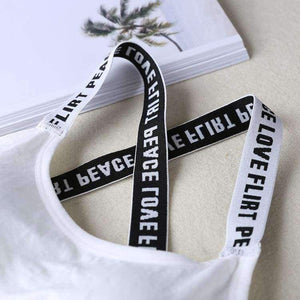 Planet Gates Black / One Size Women Letter Lounge Underwear Comfortable Wireless Loungewear Lingerie Bra Set Black and White Cotton Bras Sets