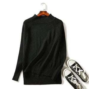 Planet Gates Black / One Size Women turtleneck sweaters knitted pullovers long sleeves basic irregular tricots autumn winter wool tops warm loose All Match