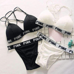 Planet Gates Black / One Size Women vs Lounge Underwear Fitness Wireless Loungewear Lingerie Bra Set Black and White Bras Sets