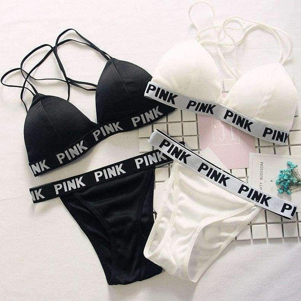 Planet Gates Black / One Size Women vs Lounge Underwear Fitness Wireless Loungewear Lingerie Bra Set Black and White Bras Sets