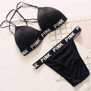 Planet Gates Black / One Size Women vs Lounge Underwear Fitness Wireless Loungewear Lingerie Bra Set Black and White Bras Sets