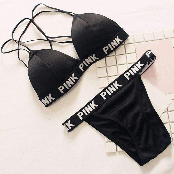 Planet Gates Black / One Size Women vs Lounge Underwear Fitness Wireless Loungewear Lingerie Bra Set Black and White Bras Sets