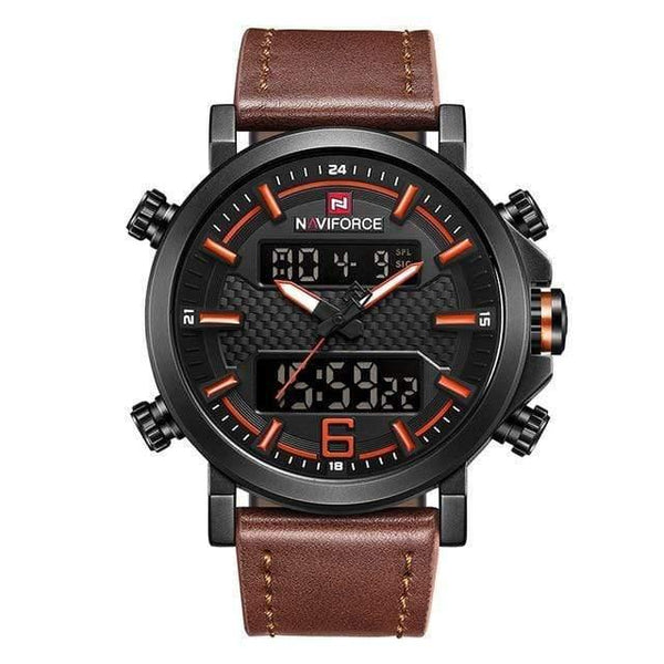 Planet Gates Black Orange Men's Fashion Sport Watch Men Leather Waterproof Quartz Watches Male Date LED Analog Clock Relogio Masculino
