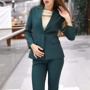 Planet Gates black pant suits / S Business Women Pencil Pant Suits 2 Piece Sets Black Solid Blazer + Pencil Pant Office Lady Notched Jacket Female Outfits