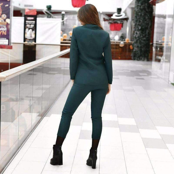 Planet Gates black pant suits / S Business Women Pencil Pant Suits 2 Piece Sets Black Solid Blazer + Pencil Pant Office Lady Notched Jacket Female Outfits