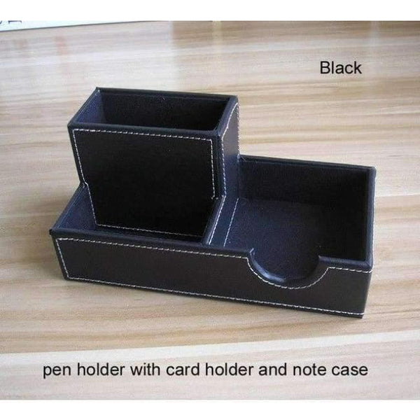 Planet Gates black pen holder PU leather wood multifonctional desk organizer with card holder memo case stationery organizer office supplies accessories K226