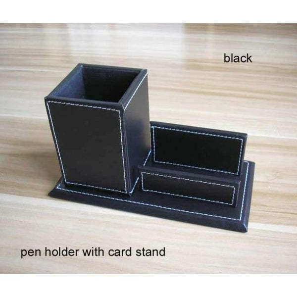 Planet Gates black pen holder PU leather wood multifonctional desk stationery organizer pen holder memo holder note case cute office desktop accessories K250
