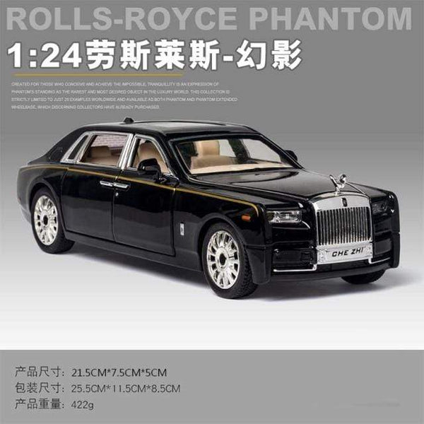 Planet Gates Black Phantom 1:24 Rolls-Royce Phantom Car Model Simulation Sound and Light Pull Back Alloy Cullinan Decoration Boy Toy Car Collection Gifts