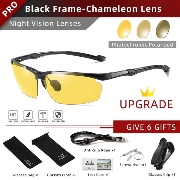 Planet Gates Black-Photochromic 1 / China / Glasses Bag Set CLLOIO Top Quality Aluminum Polarized Photochromic Sunglasses Men Rimless Day Night Driving Glasses Anti-Glare Chameleon Eyewear