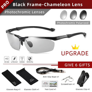Planet Gates Black-Photochromic / China / Glasses Bag Set CLLOIO Top Quality Aluminum Polarized Photochromic Sunglasses Men Rimless Day Night Driving Glasses Anti-Glare Chameleon Eyewear
