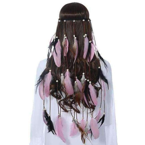 Planet Gates black pink Feather Headband AWAYTR Rope Crown for Women Indian Headwear Festival Hair Accessories Summer Beach Headpieces