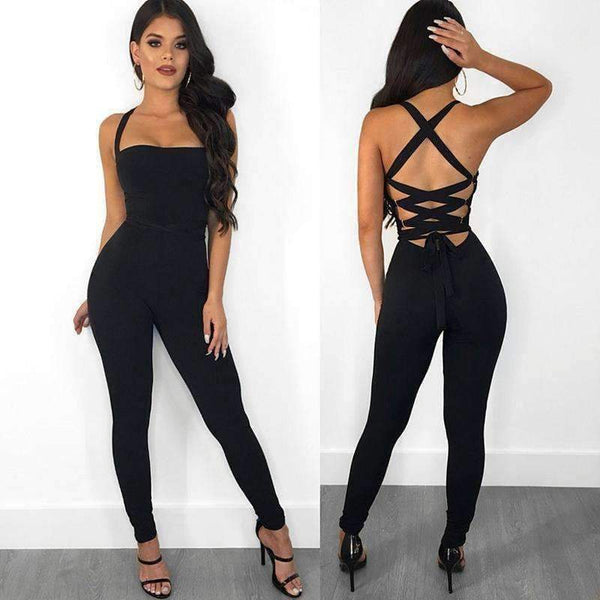 Planet Gates black plastic ring / L Backless Rompers Tights Female Jumpsuits For Women 2018 Overalls Plus Size Playsuit Casual Black One Piece Bodysuit