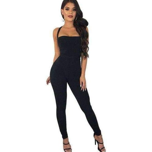 Planet Gates black plastic ring / L Backless Rompers Tights Female Jumpsuits For Women 2018 Overalls Plus Size Playsuit Casual Black One Piece Bodysuit