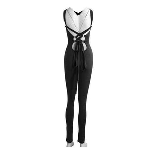 Planet Gates black plastic ring / L Backless Rompers Tights Female Jumpsuits For Women 2018 Overalls Plus Size Playsuit Casual Black One Piece Bodysuit