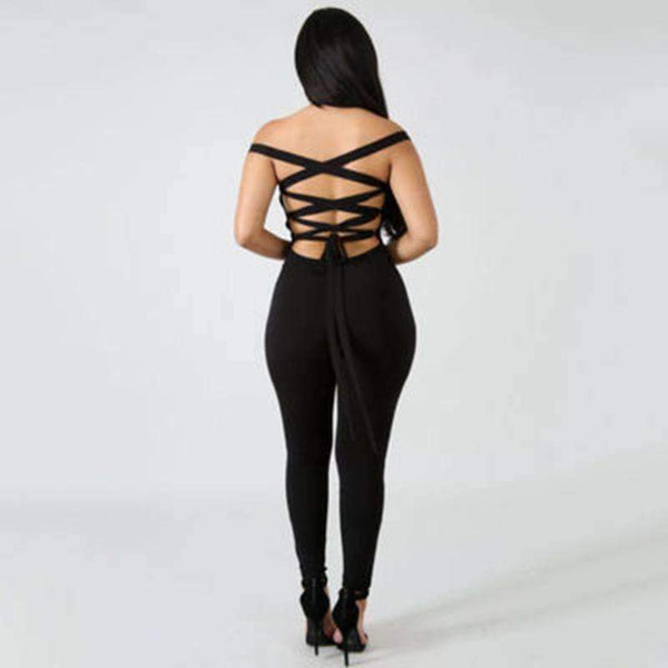 Planet Gates black plastic ring / L Backless Rompers Tights Female Jumpsuits For Women 2018 Overalls Plus Size Playsuit Casual Black One Piece Bodysuit