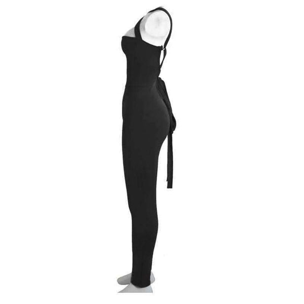 Planet Gates black plastic ring / L Backless Rompers Tights Female Jumpsuits For Women 2018 Overalls Plus Size Playsuit Casual Black One Piece Bodysuit