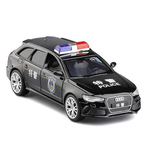 Planet Gates Black Police 1:36 Scale Audi RS6 Station wagon Diecast Alloy Metal Luxury Car Model Pull Back Car For Children Toys With Collection