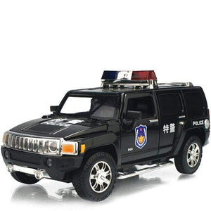 Planet Gates Black police car 1:24 high simulation alloy Hummer H3 off-road vehicle sound and light can open the door boy educational toy car model for gifts