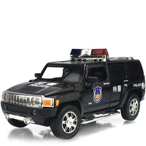 Planet Gates Black police car 1:24 high simulation alloy Hummer H3 off-road vehicle sound and light can open the door boy educational toy car model for gifts