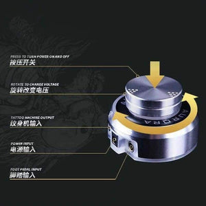 Planet Gates Black Professional Aurora Tattoo Power Supply with Power Adaptor for Coil & Rotary Tattoo Machines