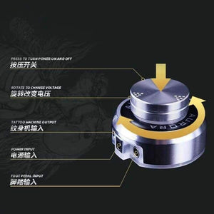 Planet Gates Black Professional Aurora Tattoo Power Supply with Power Adaptor for Coil & Rotary Tattoo Machines