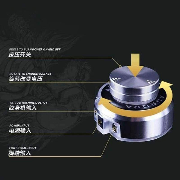 Planet Gates Black Professional Aurora Tattoo Power Supply with Power Adaptor for Coil & Rotary Tattoo Machines