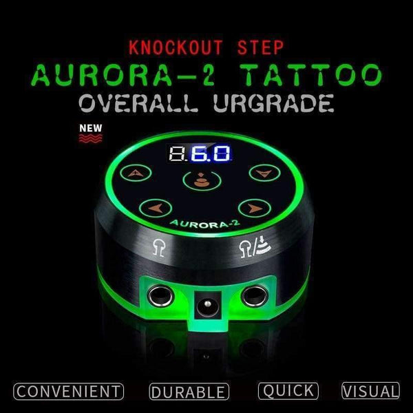 Planet Gates Black Professional Mini Critical AURORA II LCD Tattoo Power Supply with Power Adaptor for Coil & Rotary Tattoo Machines