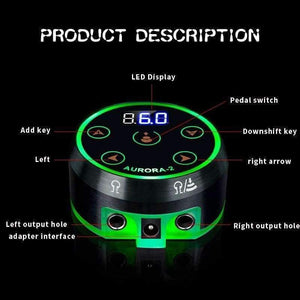 Planet Gates Black Professional Mini Critical AURORA II LCD Tattoo Power Supply with Power Adaptor for Coil & Rotary Tattoo Machines