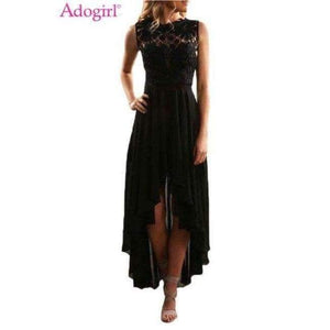 Planet Gates black prom dress / S / China Floral Lace Bodice High Low Evening Party Dresses High Neck Sleeveless Sheer Flowy Draped Maxi Dress for Social Events