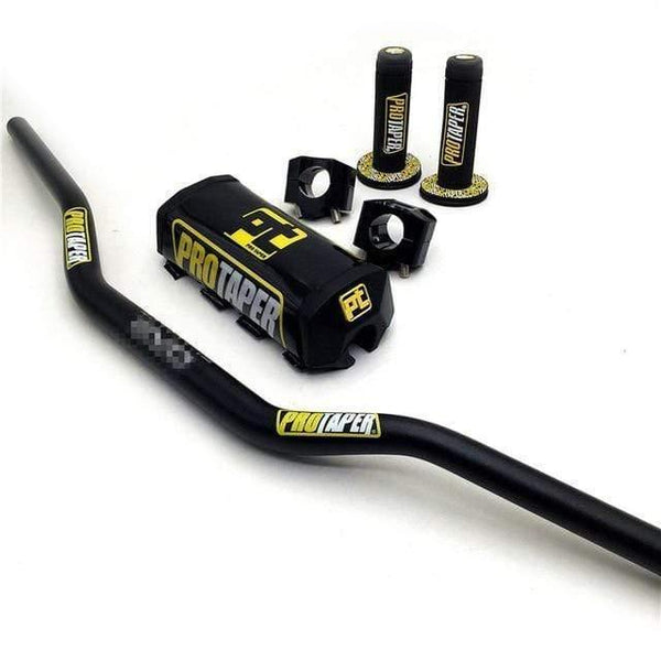Planet Gates Black PT Handlebar For PRO Taper Pack Bar 1-1/8" Handle bar Pads Grips Pit Pro Racing Dirt Pit Bike Motorcycle CNC 28.5mm Adapter