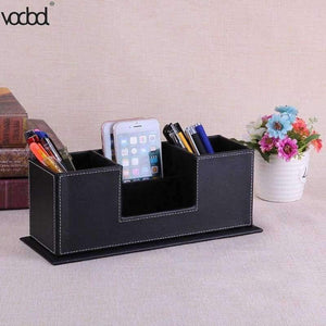 Planet Gates Black PU Leather Desk Organizer Sationery Pencil Pen Holder Storage Box Case Container Kalemlik Office Accessories