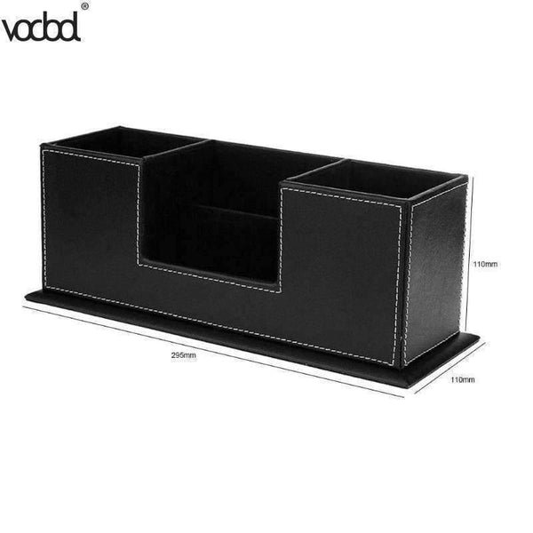Planet Gates Black PU Leather Desk Organizer Sationery Pencil Pen Holder Storage Box Case Container Kalemlik Office Accessories