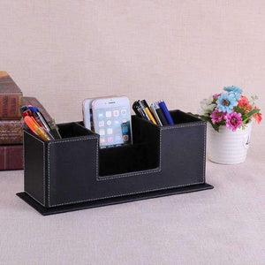 Planet Gates Black PU Leather Desk Organizer Sationery Pencil Pen Holder Storage Box Case Container Kalemlik Office Accessories